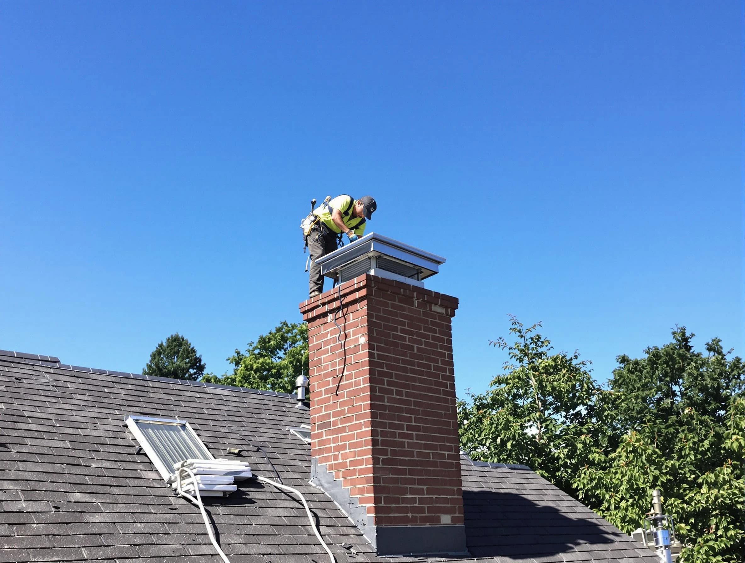 Tarrant Chimney Sweep technician measuring a chimney cap in Tarrant, AL