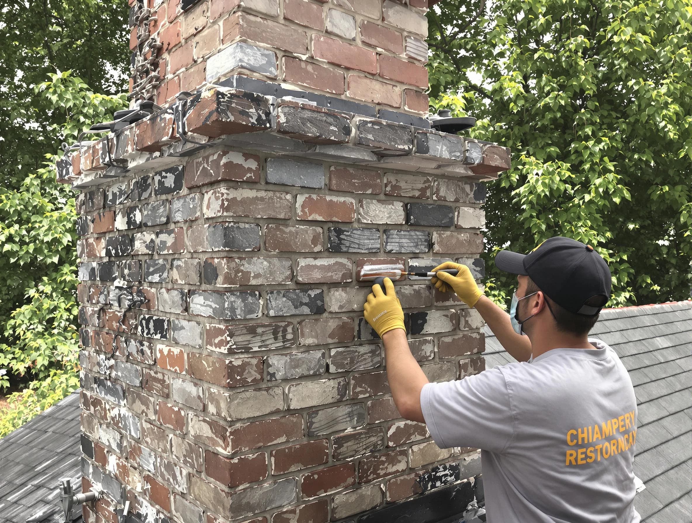 In-progress chimney restoration by Tarrant Chimney Sweep in Tarrant, AL