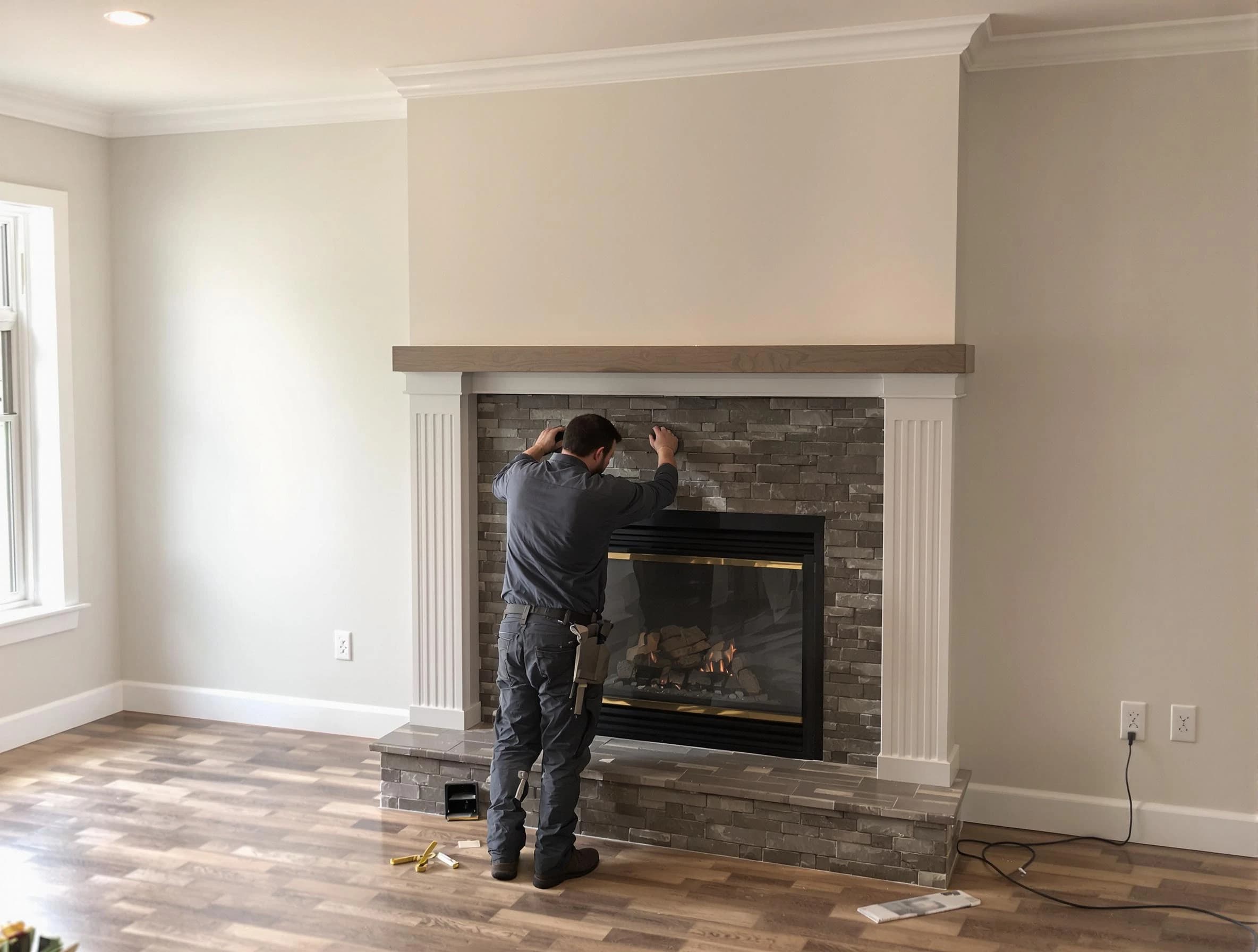Tarrant Chimney Sweep finishing a custom fireplace install in Tarrant, AL